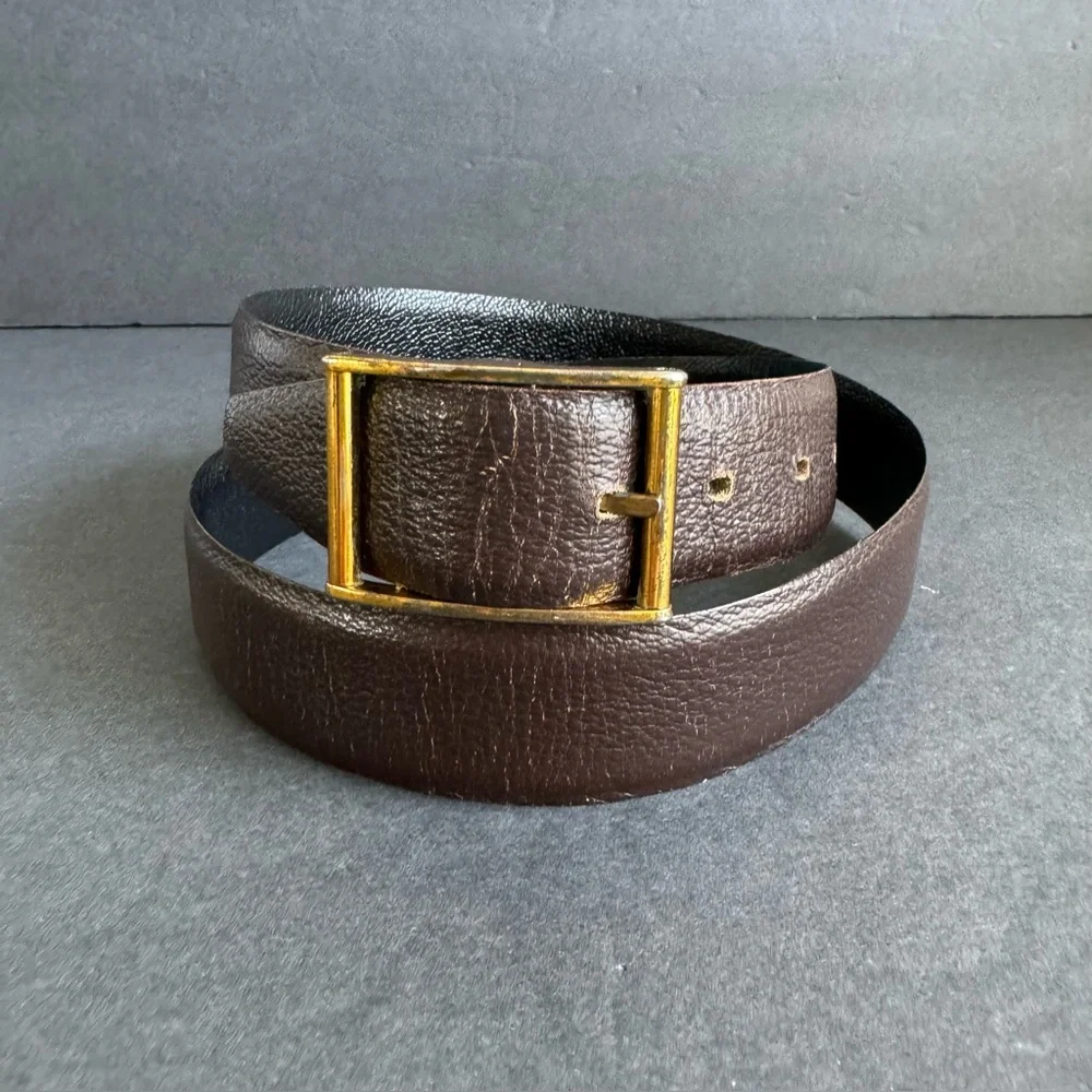 Vintage Black Brown Leather Belt Reversible‎ Dress Belt Business Casual Mens 34